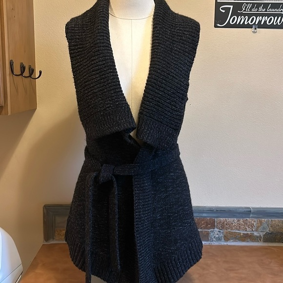 Classiques Entier Charcoal Sleeveless Tie Front Cardigan Women’s Medium - Picture 1 of 8